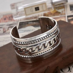 925 sterling silver bracelet Rough design Cuban chain hollow plain plain smooth bracelet