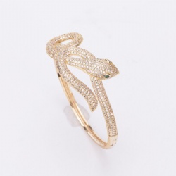 Copper snake wrap bracelet studded with diamond green eye white zircon
