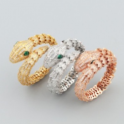 Copper snake wrap bracelet studded with diamond green white zircon spring single ring exaggerated senior retro