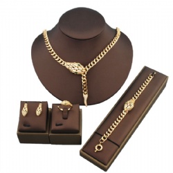 Snake set Necklace Bracelet Bracelet Bracelet Stud Earrings Ring Complex complex simple design Smooth inlaid with zircon gold silver rose gold snake skin chain