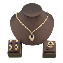 Snake Necklace Earrings Stud Ring Set High quality detail super complex simple design smooth inlaid with zircon gold silver rose gold